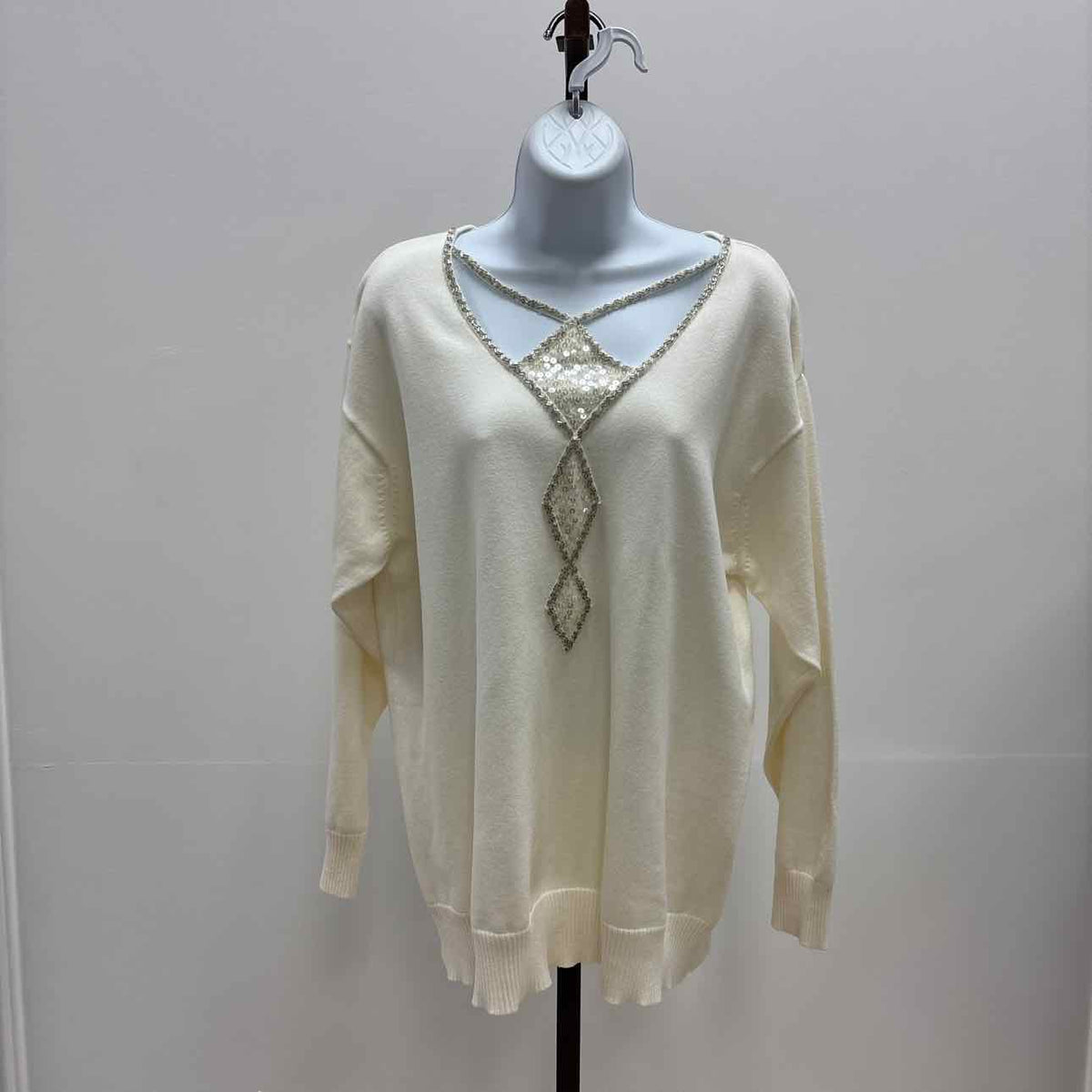Bob Mackie Size L White Cotton Acrylic Preloved Sweater