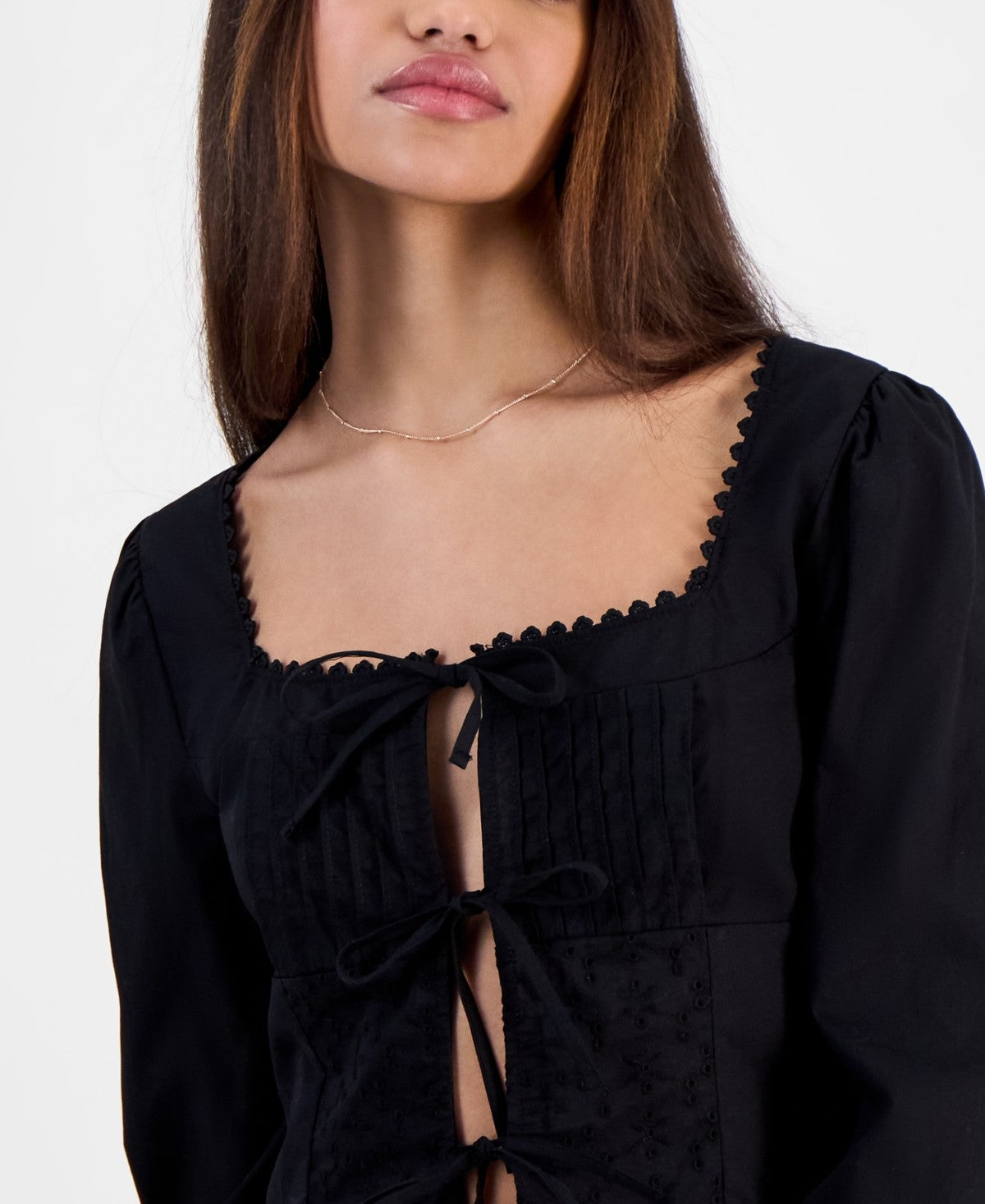 Self E Size L Tie-Front Eyelet Top