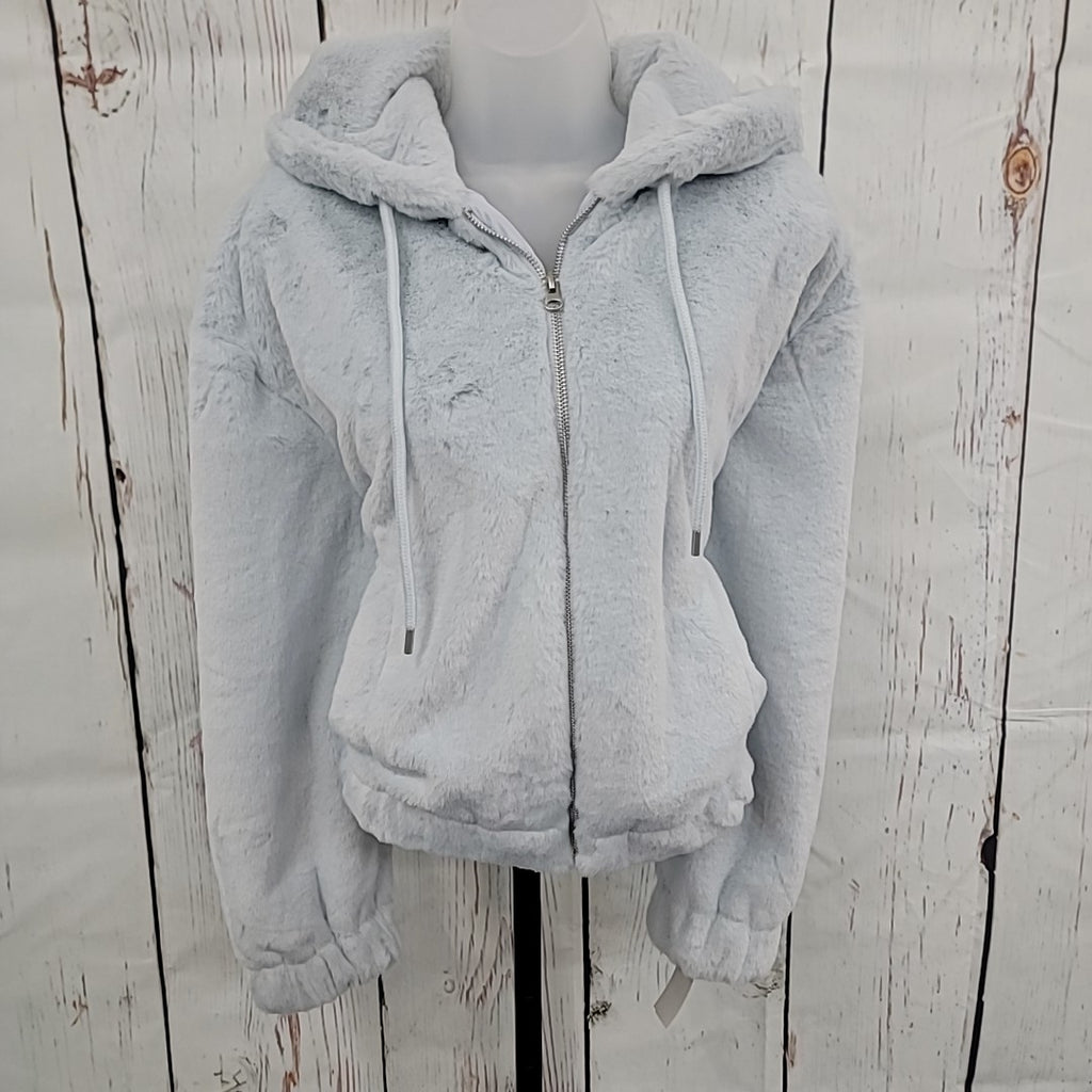 Planet Heart Size L Faux-Fur Cozy Zip-Front Jacket - Blue Opal