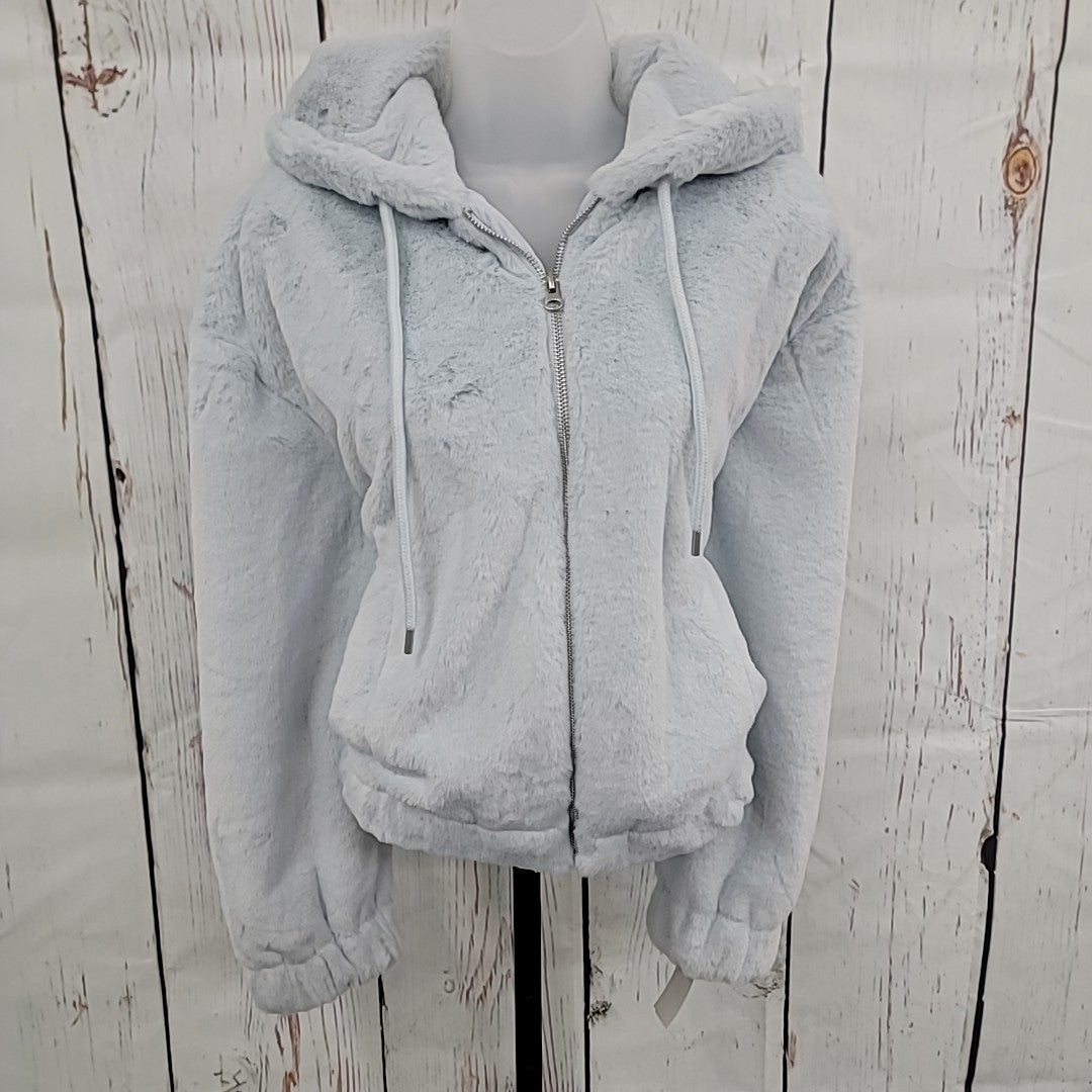 Planet Heart Size L Faux-Fur Cozy Zip-Front Jacket - Blue Opal
