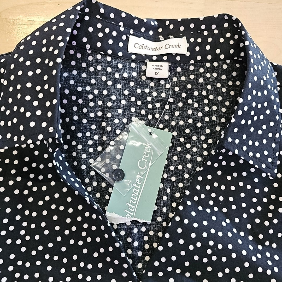 Coldwater Creek Size 1X Black White Polka Dot Blouse