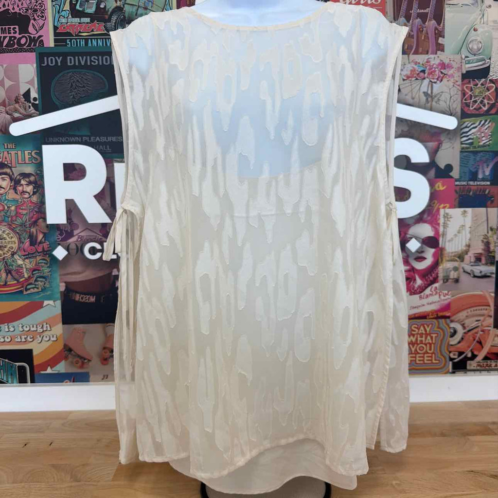 Calvin Klein Size XL Women's Sleeveless Burnout Blouse - Cream Burnout