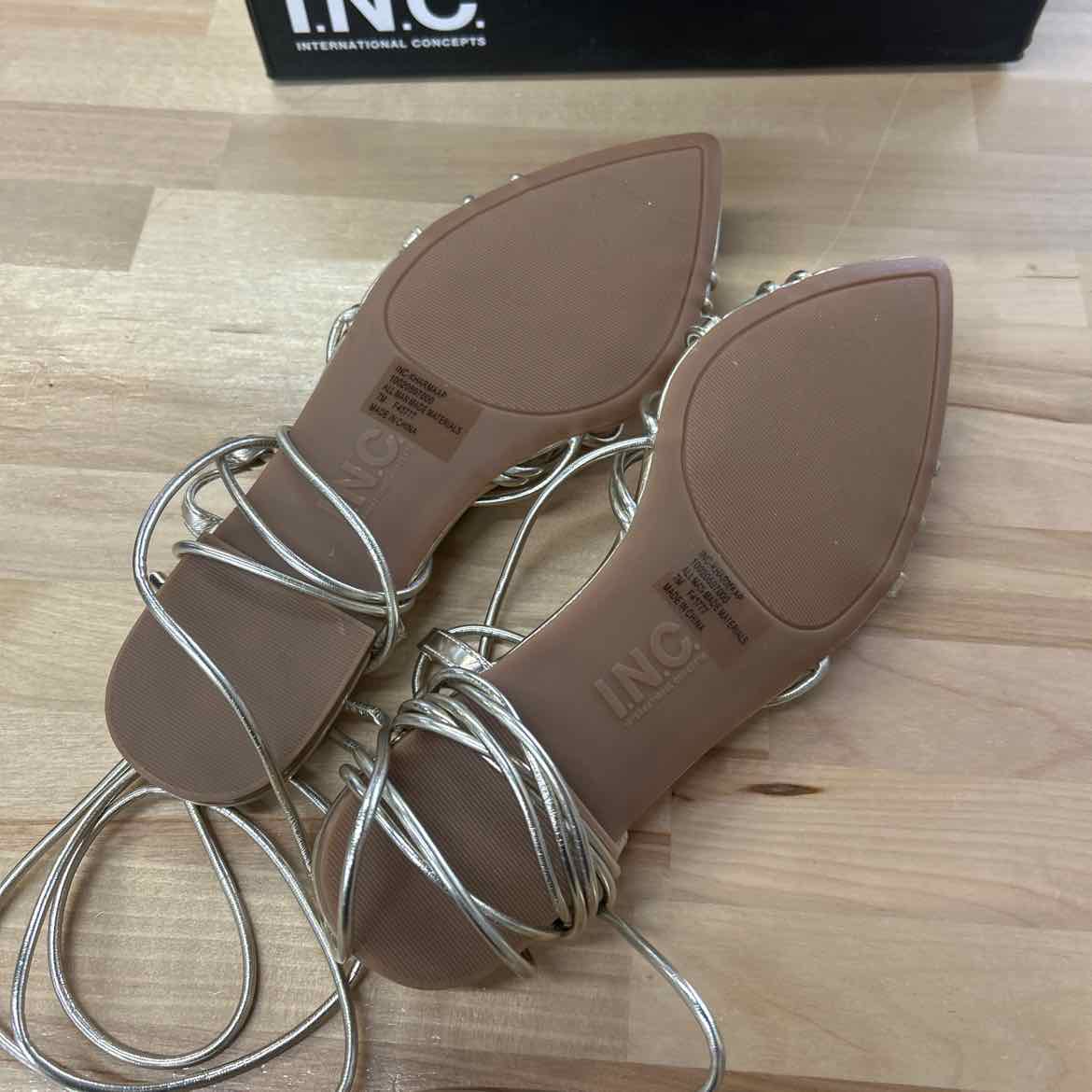 I.n.c. International Concepts Women's Kharmaa Lace-up Flat Sandals - Gold - 7