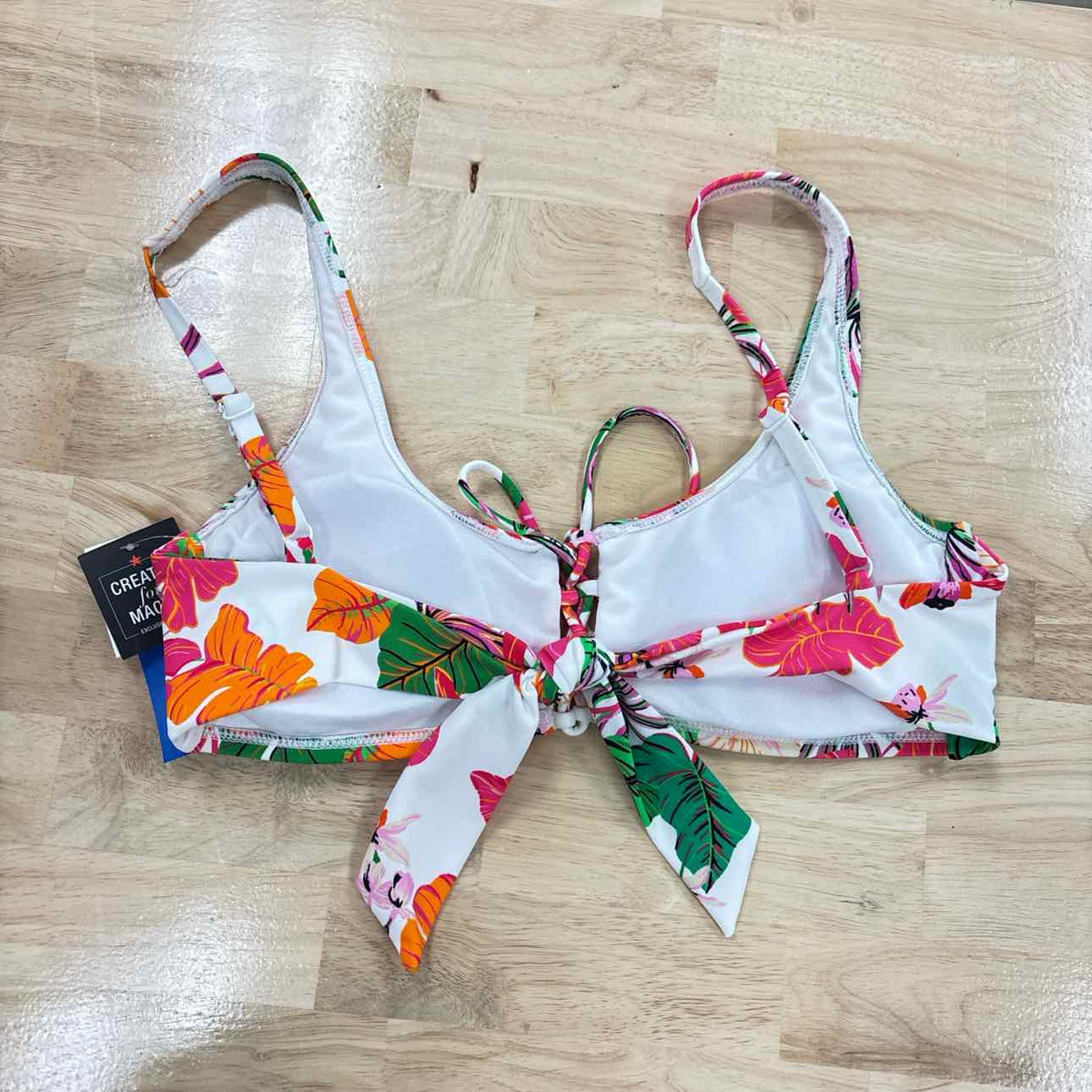 Bar III Size L Bermuda Babe Lace-up Bikini Top