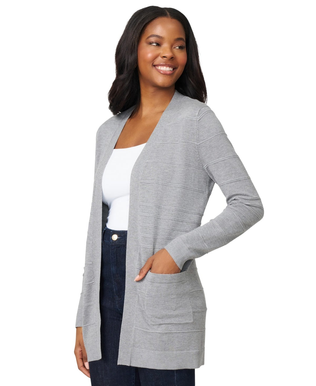 Melissa Paige Women's Ribbed Open-Front Long Cardigan