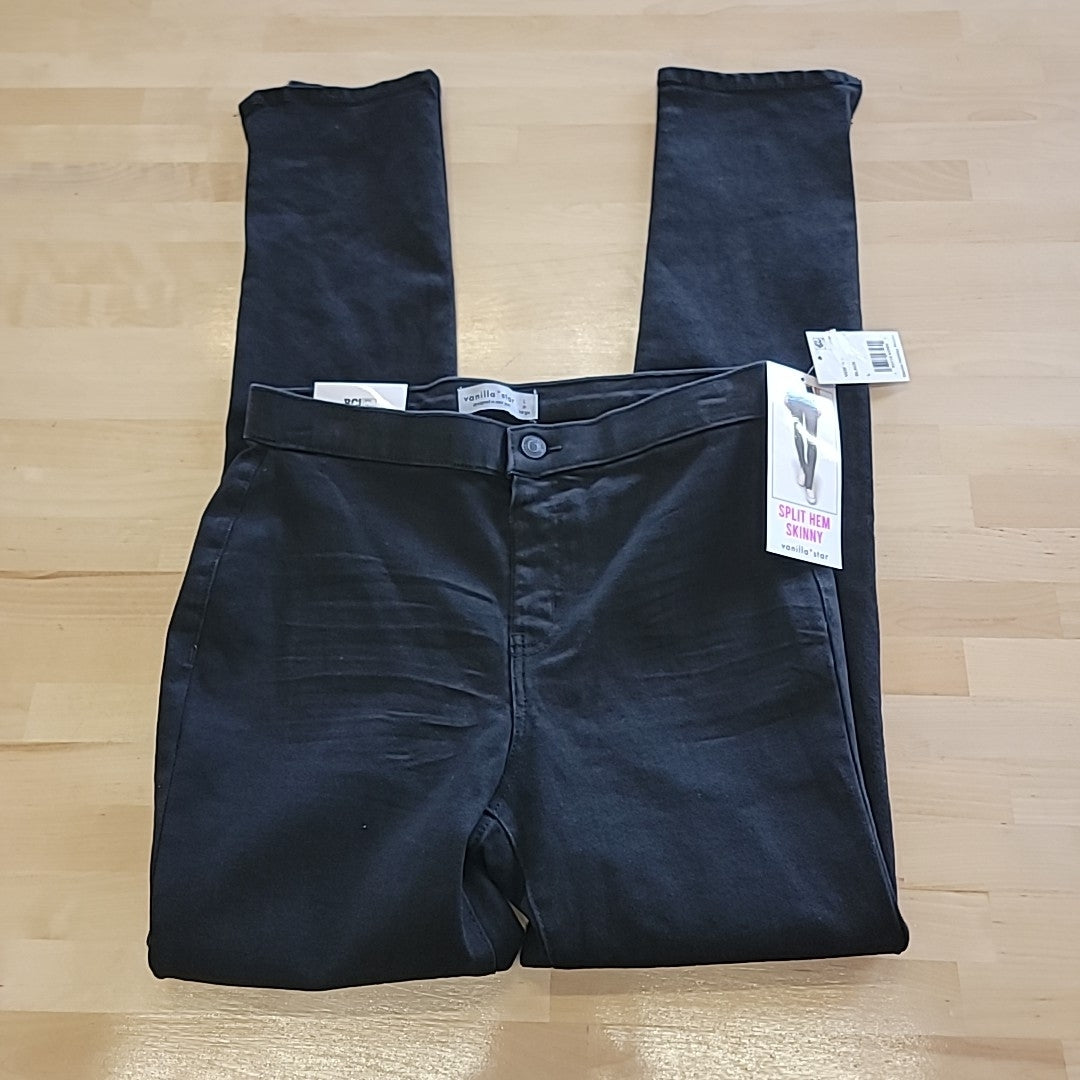 Vanilla Star Size L Black Split-Hem Stretch Skinny Jeans NWT