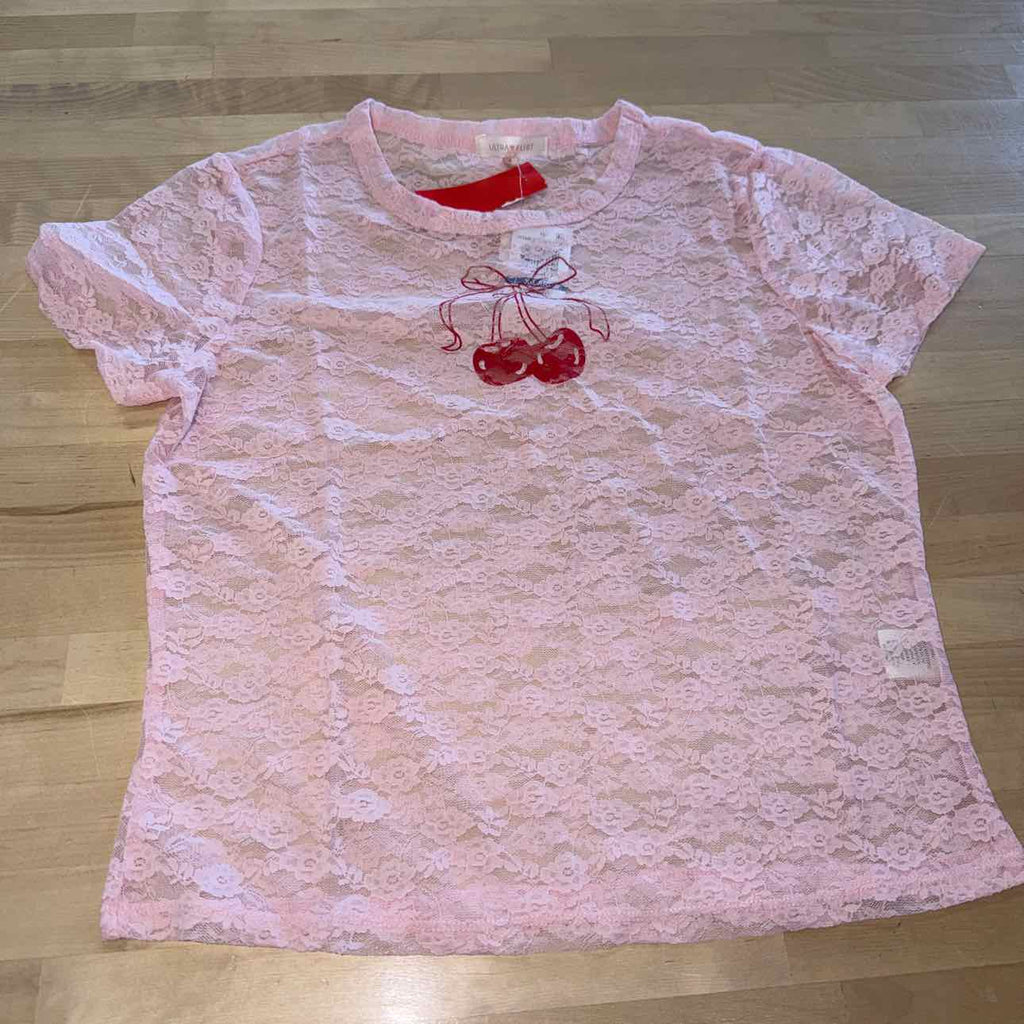 Ultra Flirt Juniors' Graphic Lace Tee - Ballet Slipper