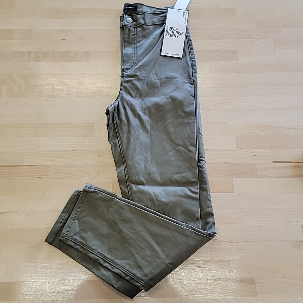 Almost Famous Size 11 Coated High-Rise Skinny Jeans - Olive Pants NWT
