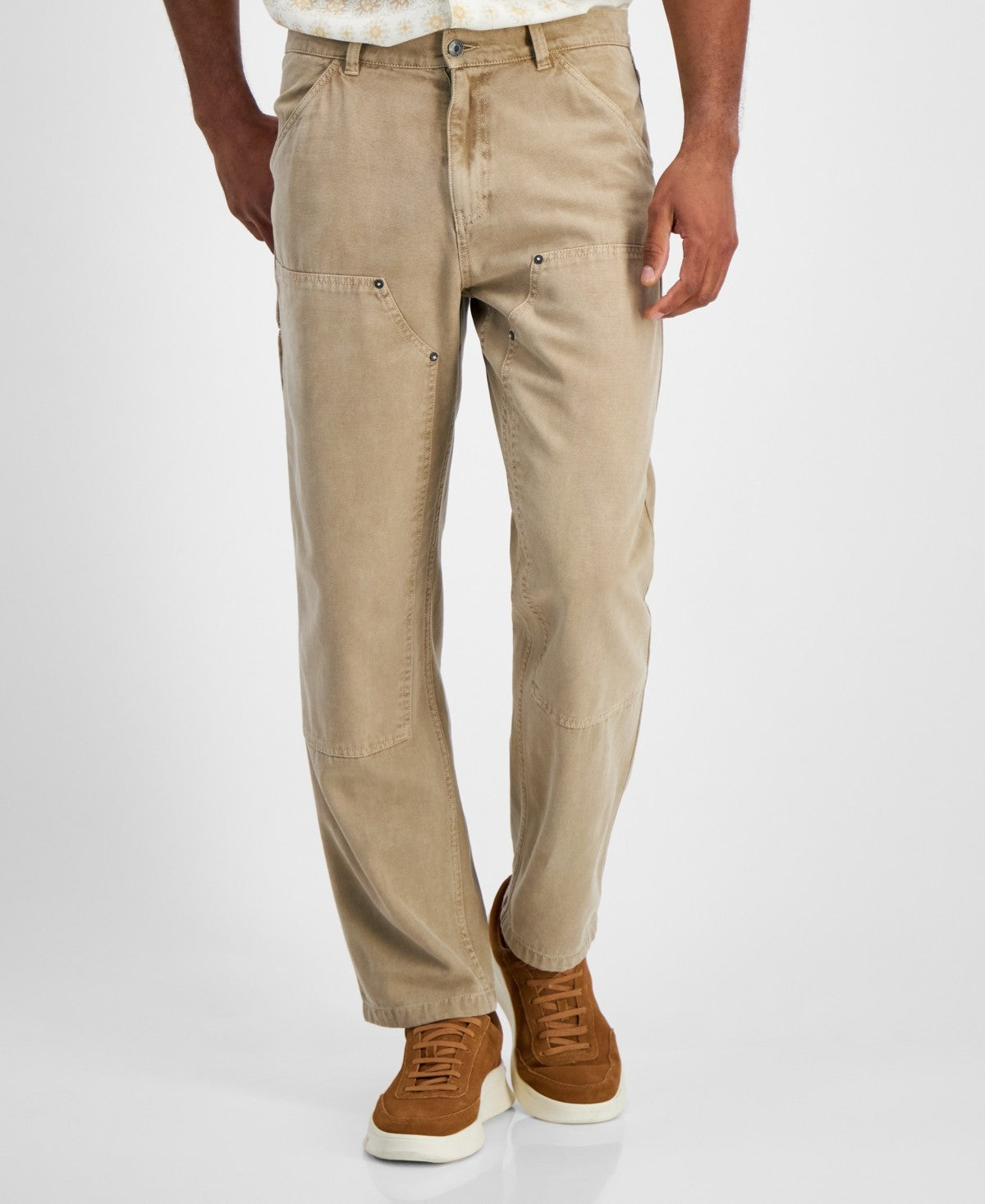 Guess Men's Straight-Fit Cotton Cargo Pants - Impact Grey