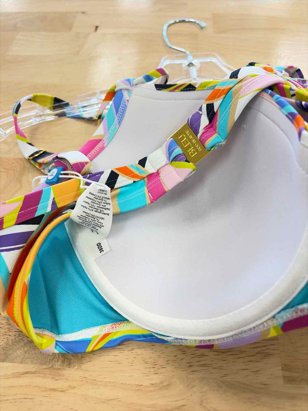 Bleu Size 36DD Living Color Over-the-Shoulder Molded-Cup Bikini Top