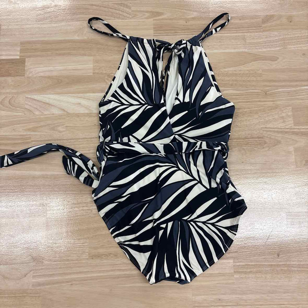 Anne Cole Women's Printed High-Neck Belted One-Piece Swimsuit - Black White