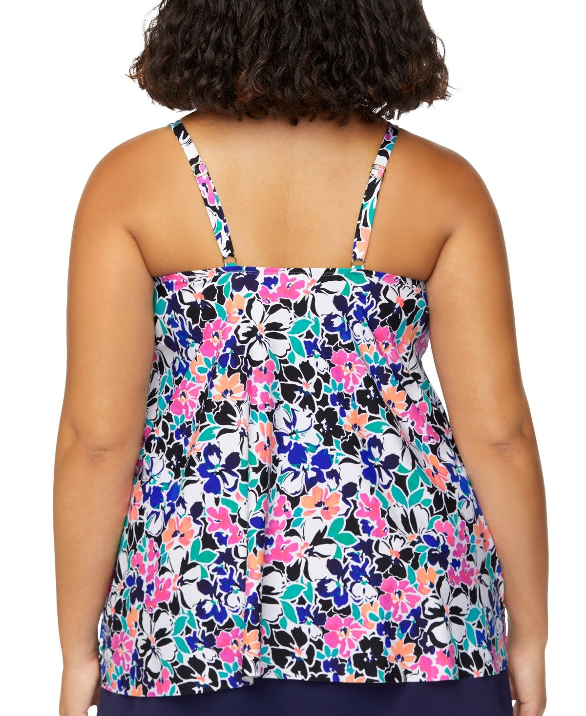Island Escape Size 20W Plus Size Cape Town Draped Tankini Top - Black Multi