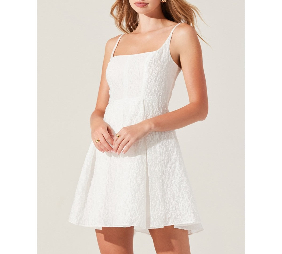 Designed in textural jacquard fabric, Astr the Label's flared mini dress makes
