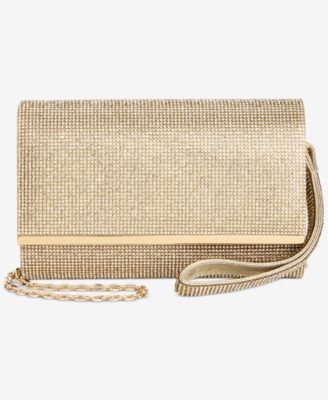 I.N.C. International Concepts Caitlin Satin and Crystal Clut Classic Gold NO SIZ