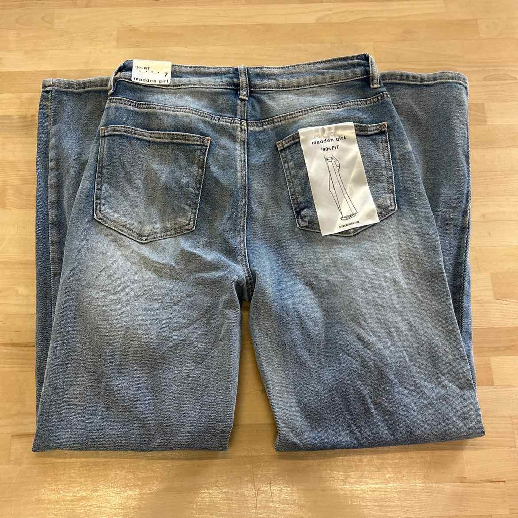 Madden Girl Juniors' Super High Rise Distressed 90s Wide Leg Jeans - Light Wash