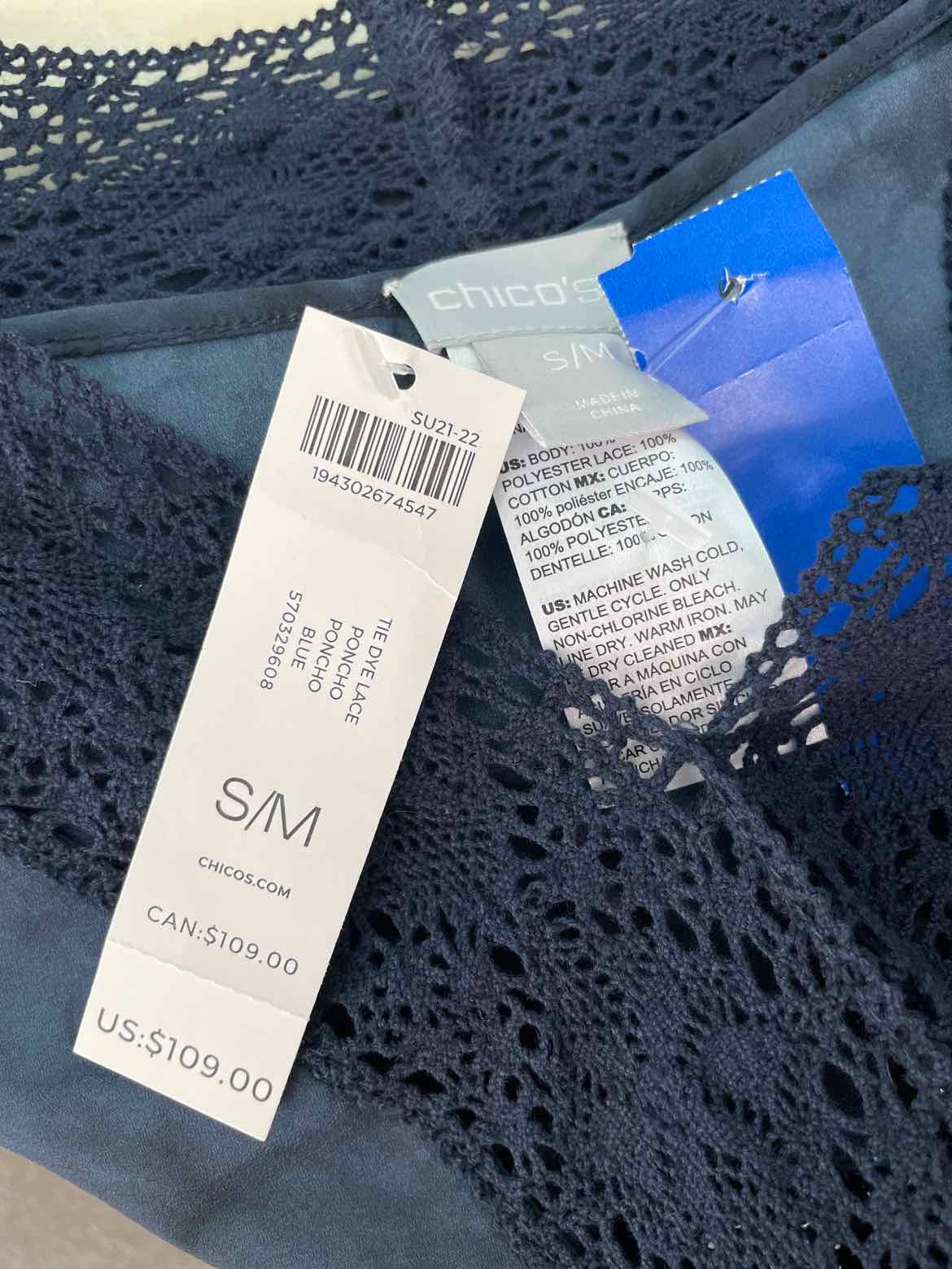 Chico's Size S/M Dark & Light Blue Tunic