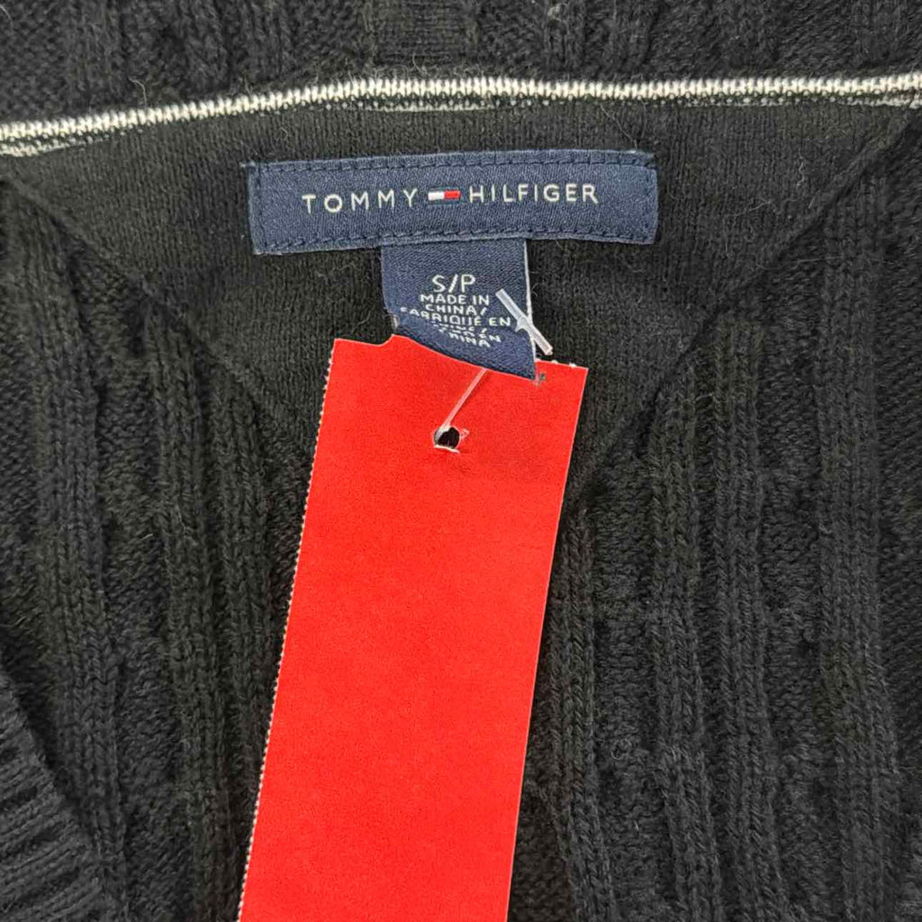Tommy Hilfiger Size S Black Knit V Neck Hoodie Sweater