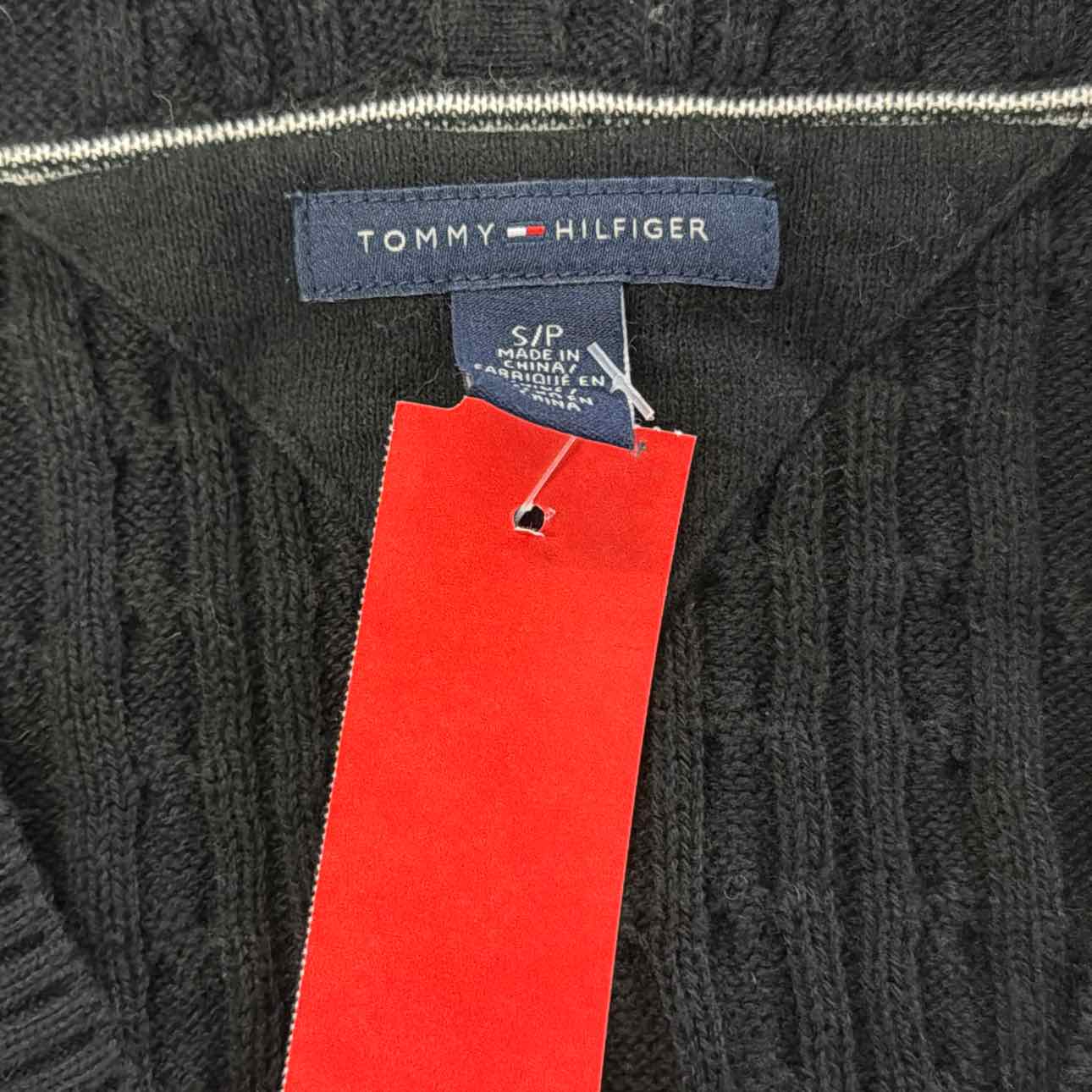 Tommy Hilfiger Size S Black Knit V Neck Hoodie Sweater