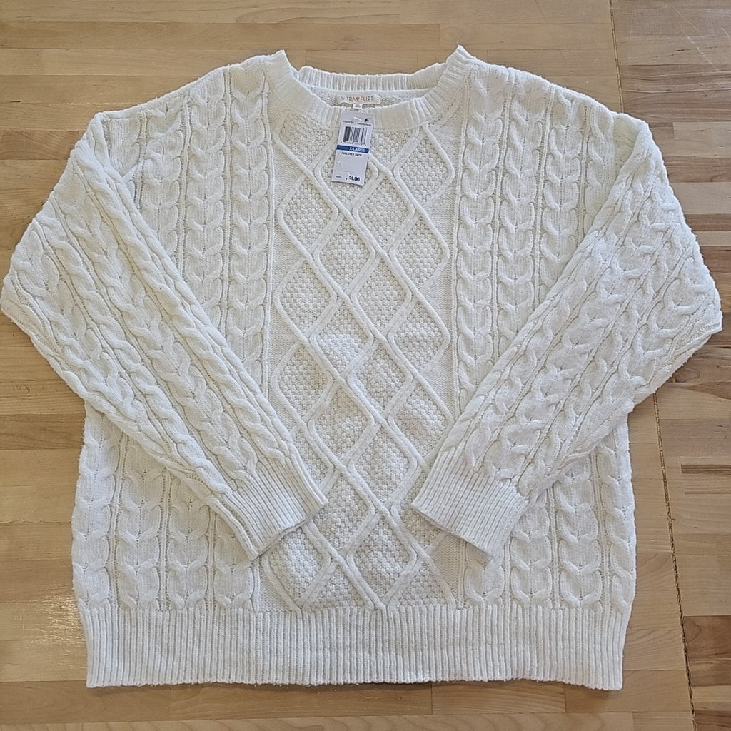 Ultra Flirt Juniors' Rory Chunky Cable-Knit Sweater - Gardenia