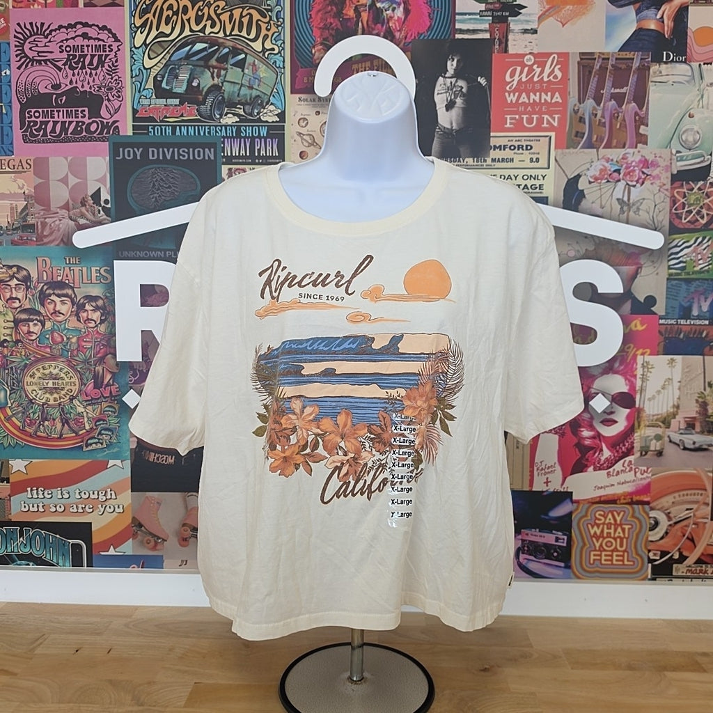 Rip Curl Size XL Wave Gliders Cropped T-Shirt - California Bone