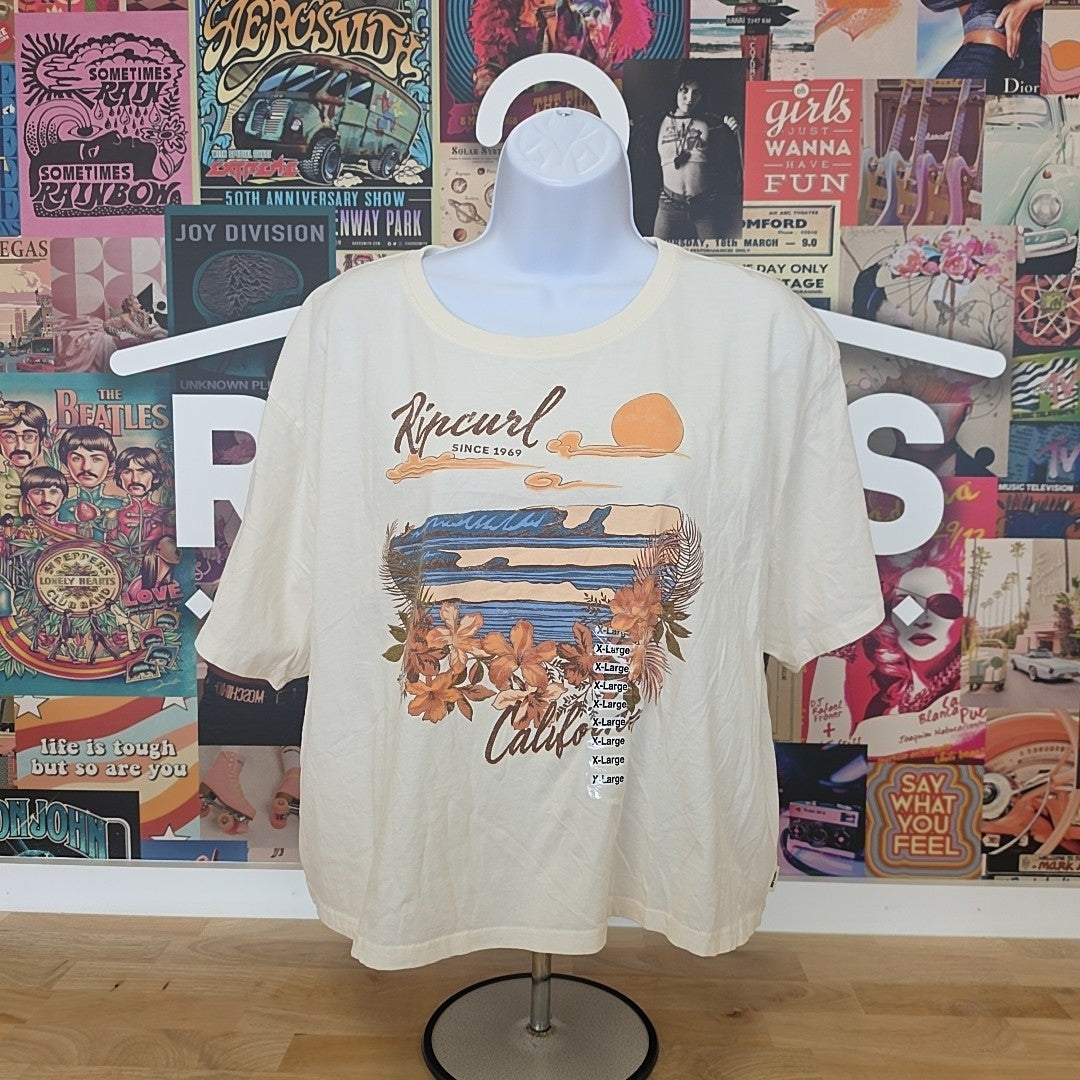 Rip Curl Size XL Wave Gliders Cropped T-Shirt - California Bone