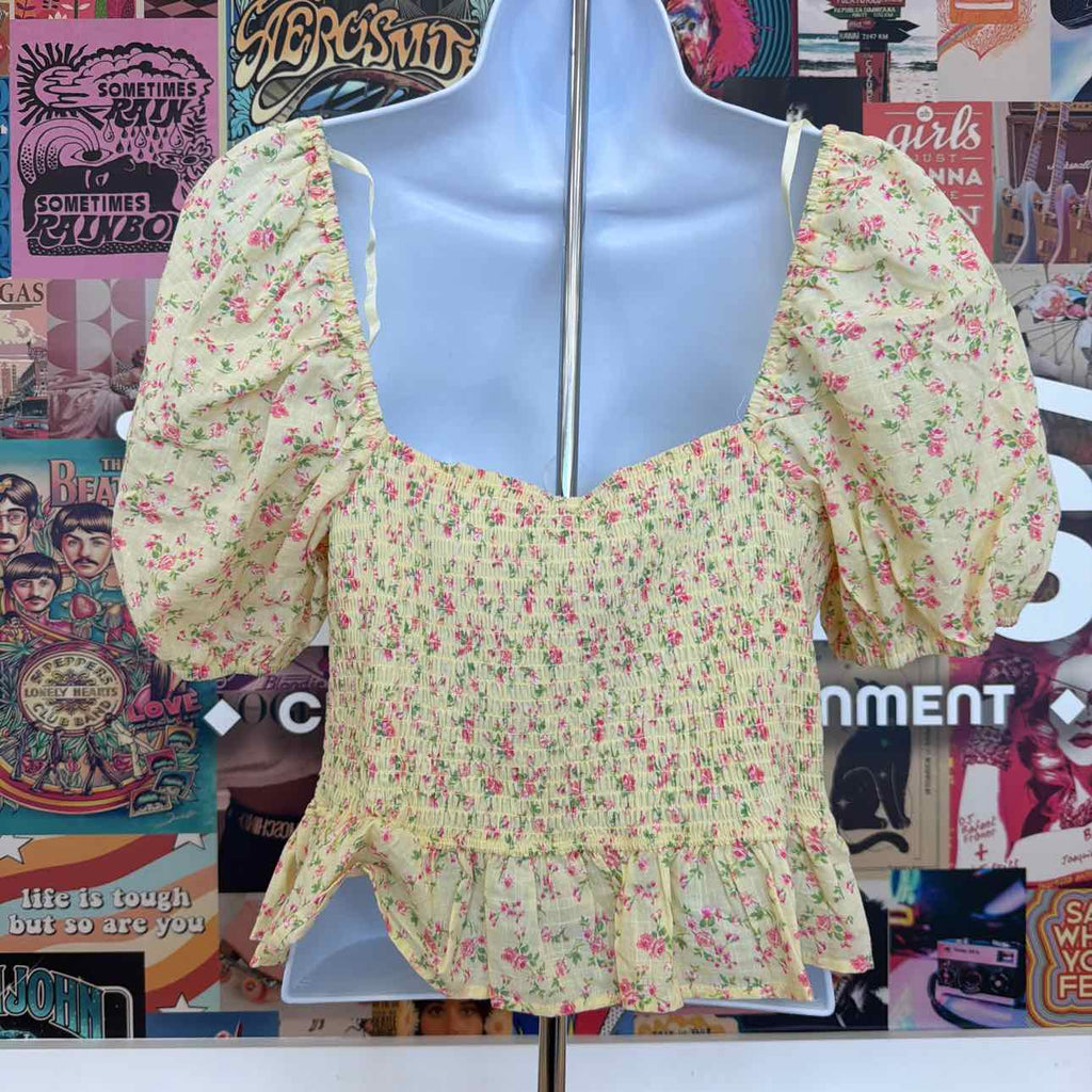 kingston grey Size XL Printed Sweetheart-Neck Puff-Sleeve Top