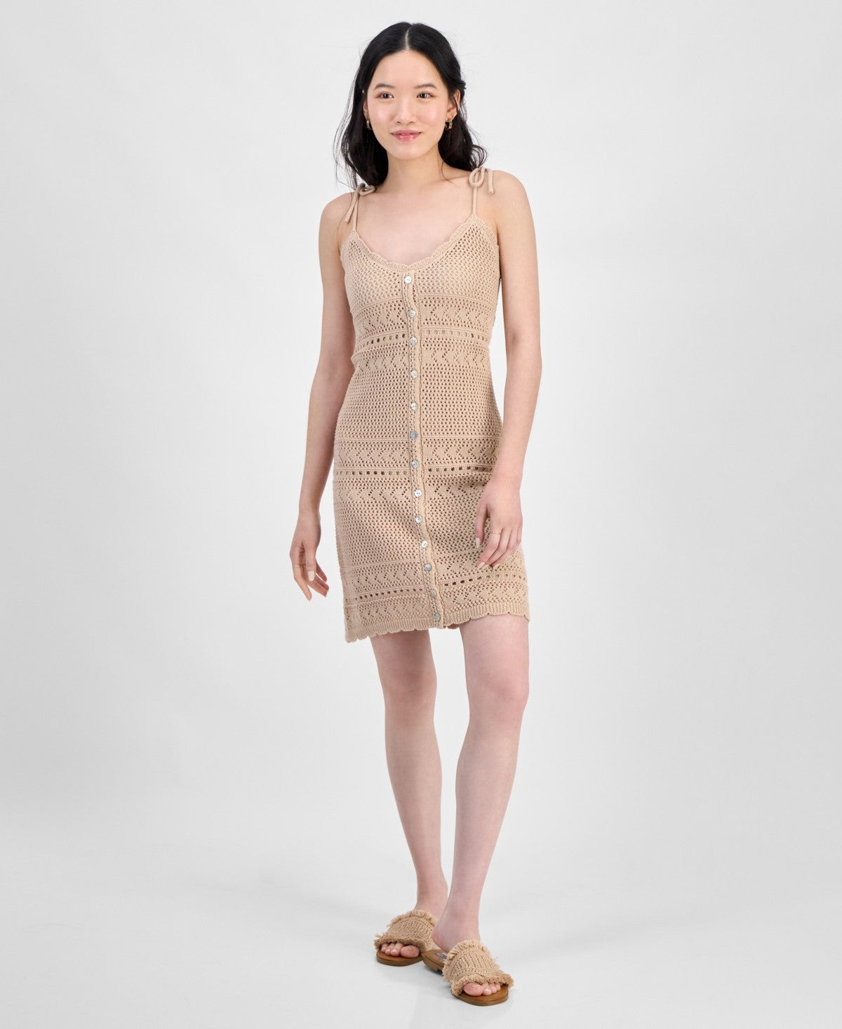 hippie rose Size XS Crochet Tie-Strap Mini Dress