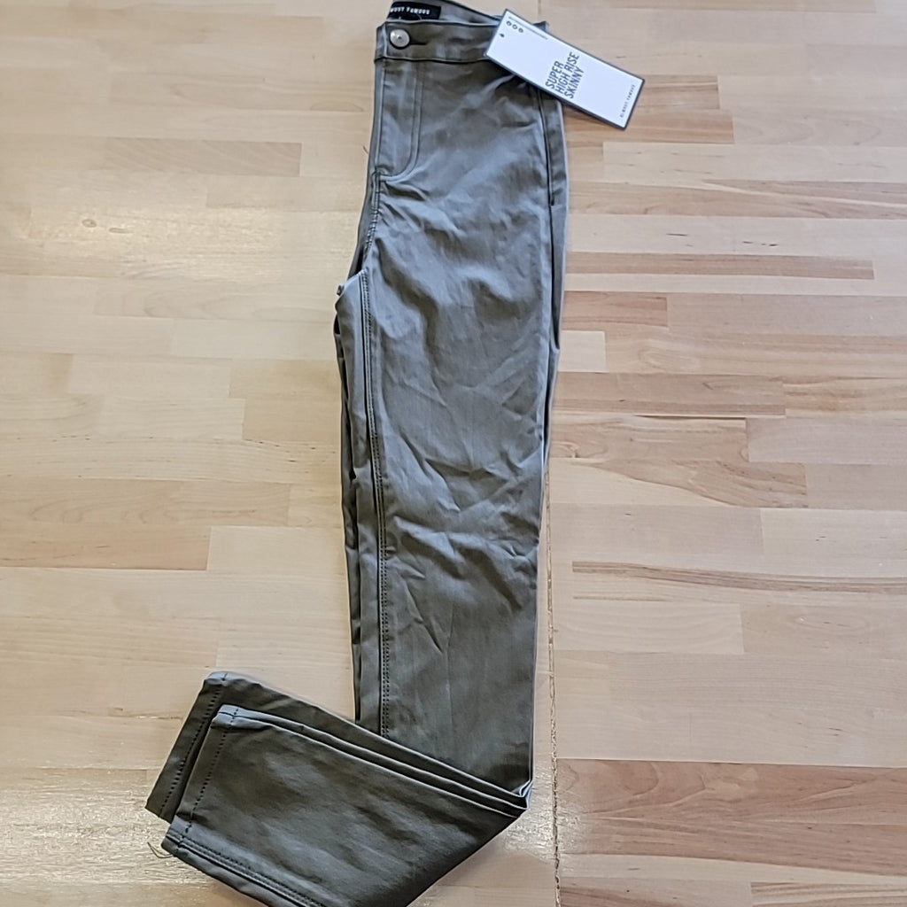 Almost Famous Size 1 Super High Rise Skinny Faux Leather Green Pants NWT