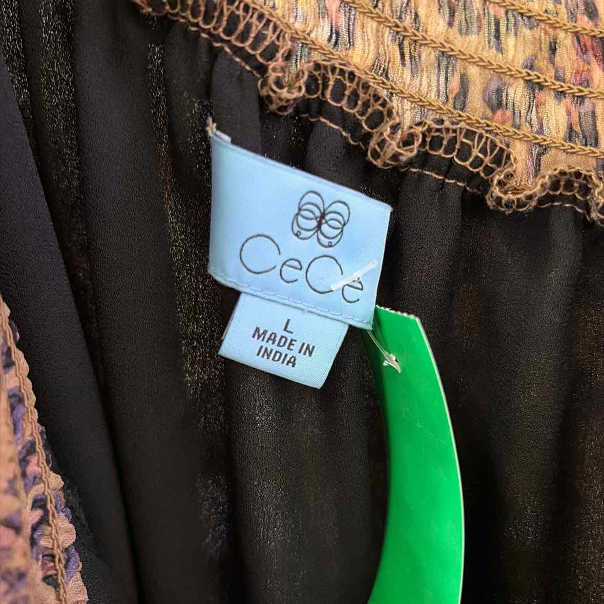 CeCe Size L Brown & Black Preloved Blouse LS