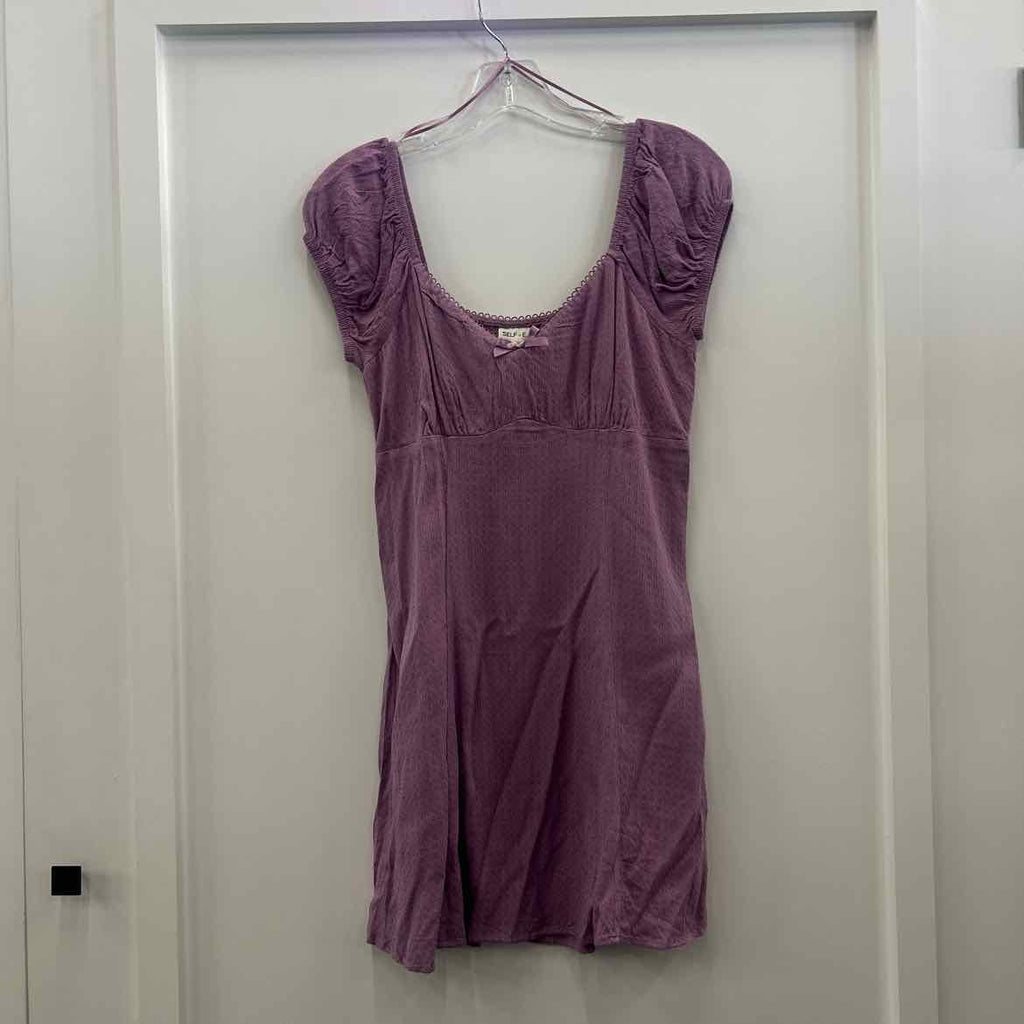Self E Size S Textured Smocked-Back Empire-Waist Dress - Valerian