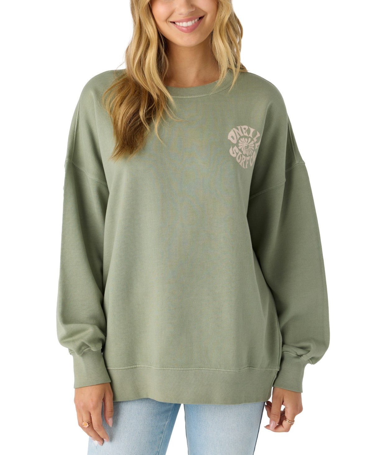 O'Neill Juniors' Logo Oversized Crewneck Sweatshirt - Desert Sage