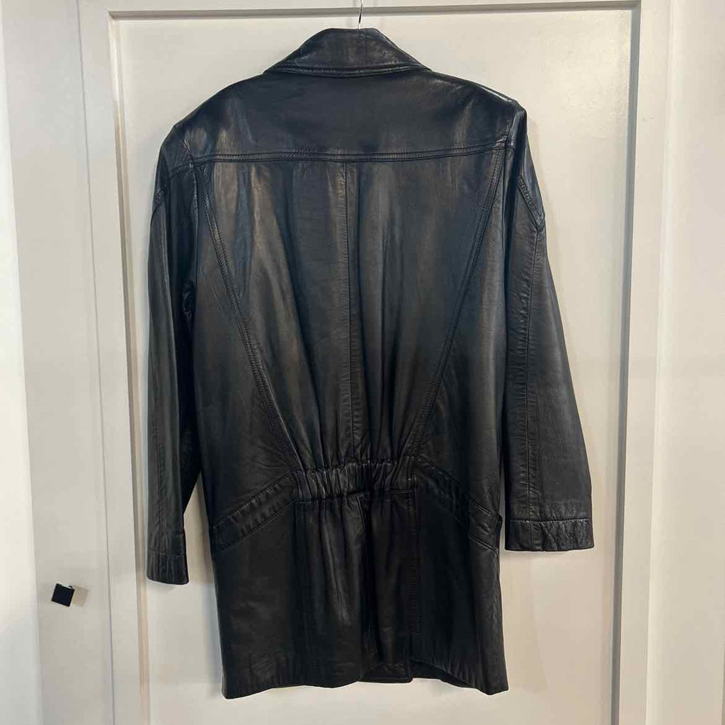INC Size S Black Leather Preloved Coat