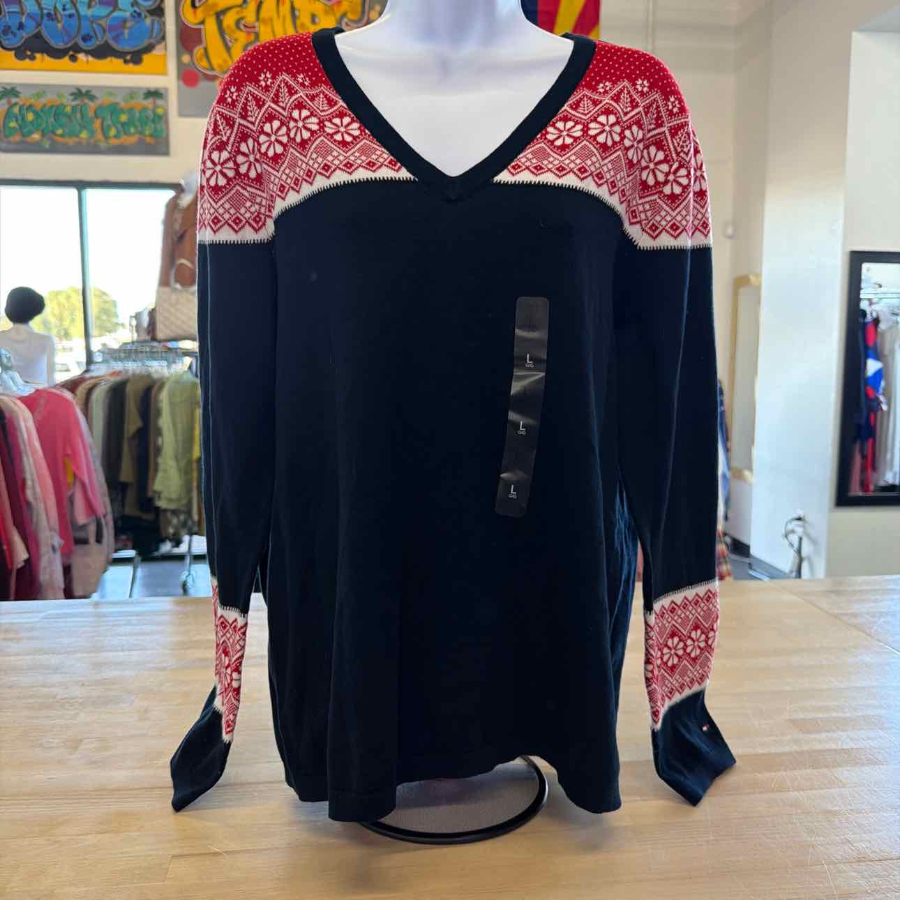 Tommy Hilfiger Size L Red White Blue New Sweater