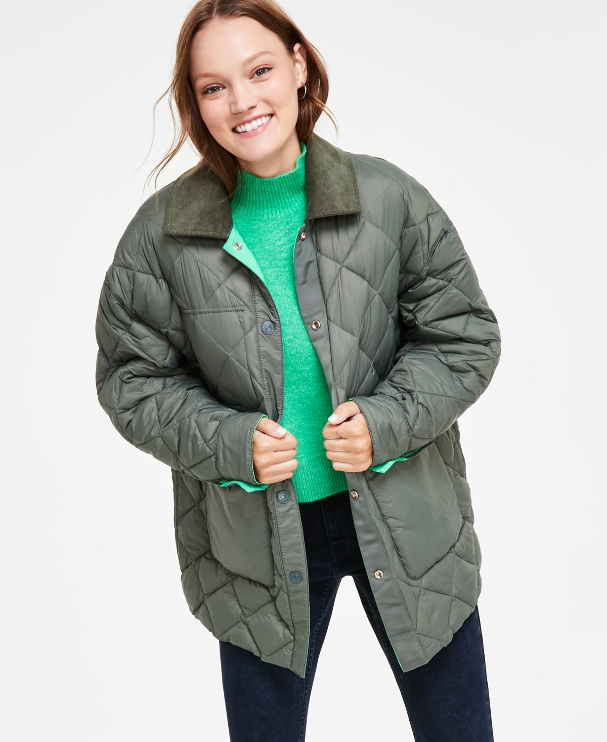 Calvin Klein Womens Reversible Barn Quilted Jacket