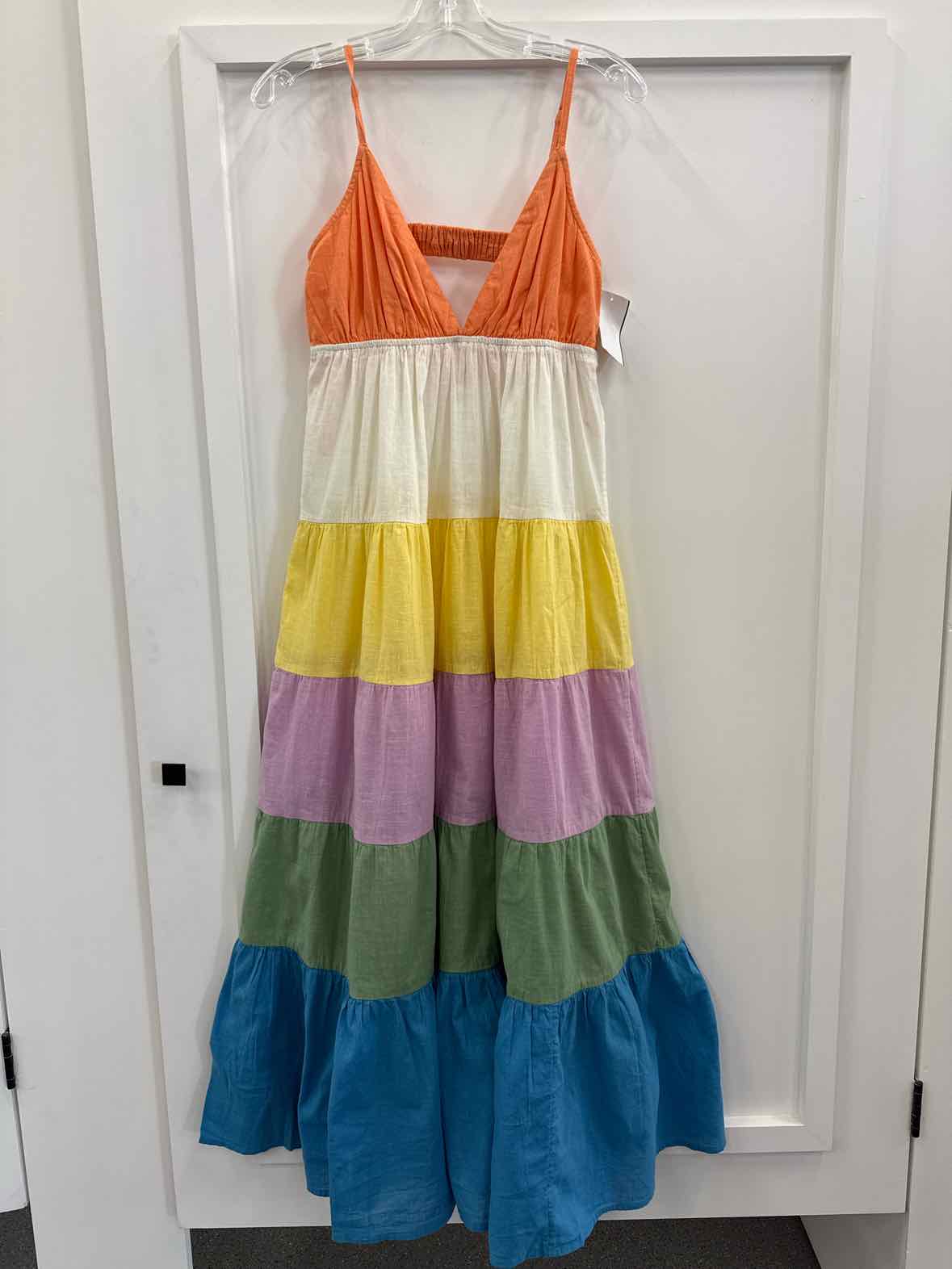 Roxy Size S Honolulu Glow Cotton Tiered Open-Back Maxi Dress - Multi Color NWT
