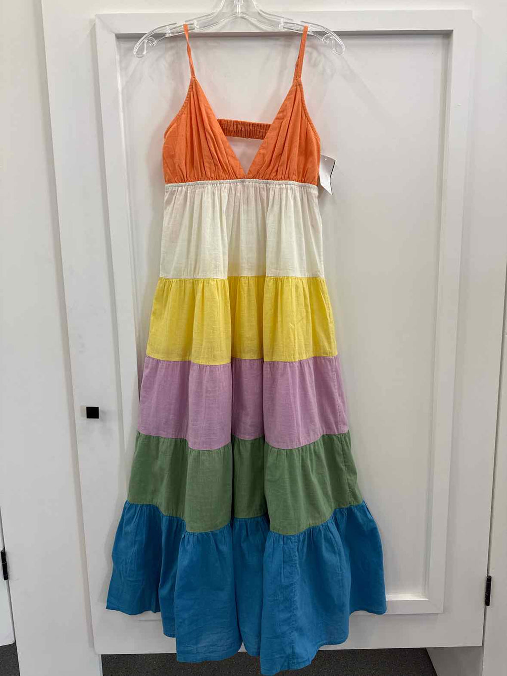 Roxy Size M Honolulu Glow Cotton Tiered Open-Back Maxi Dress - Multi Color NWT