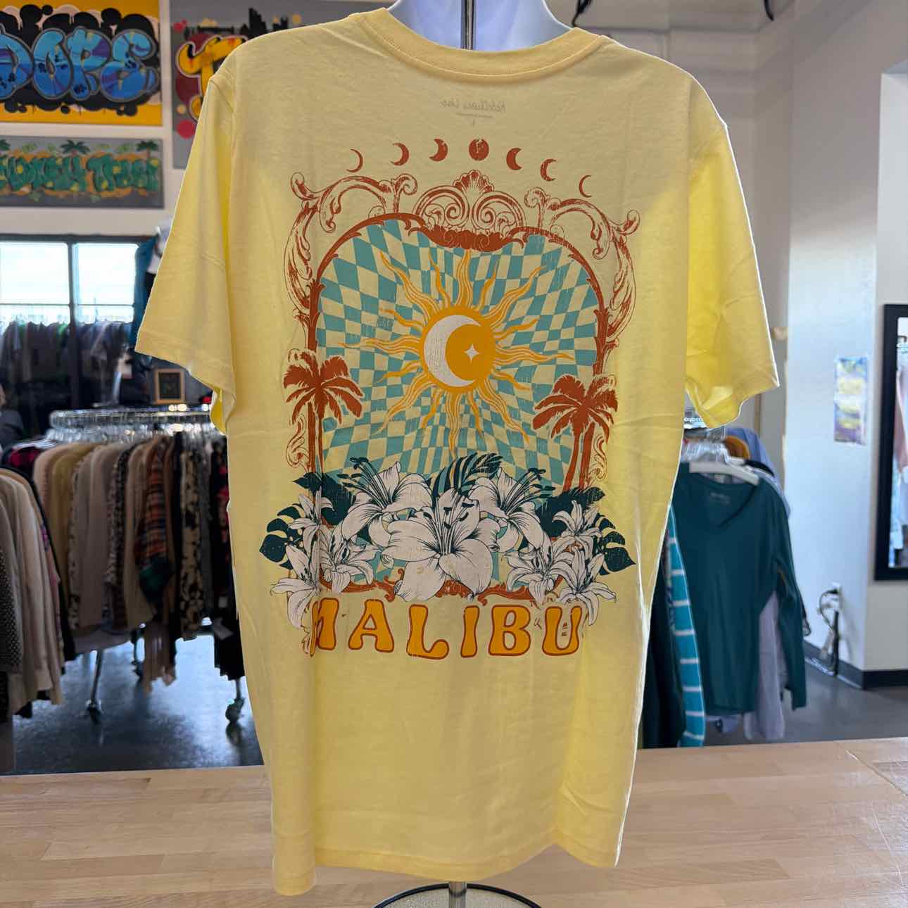 Rebellious One Juniors' Vani Malibu Graphic Crewneck T-Shirt - French Vanilla