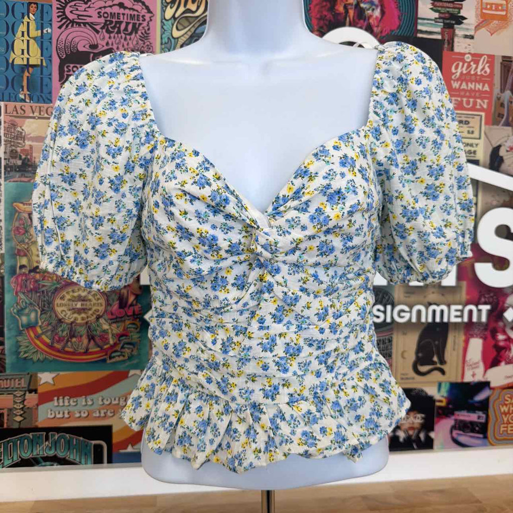 kingston grey SizeXS Printed Sweetheart-Neck Puff-Sleeve Top