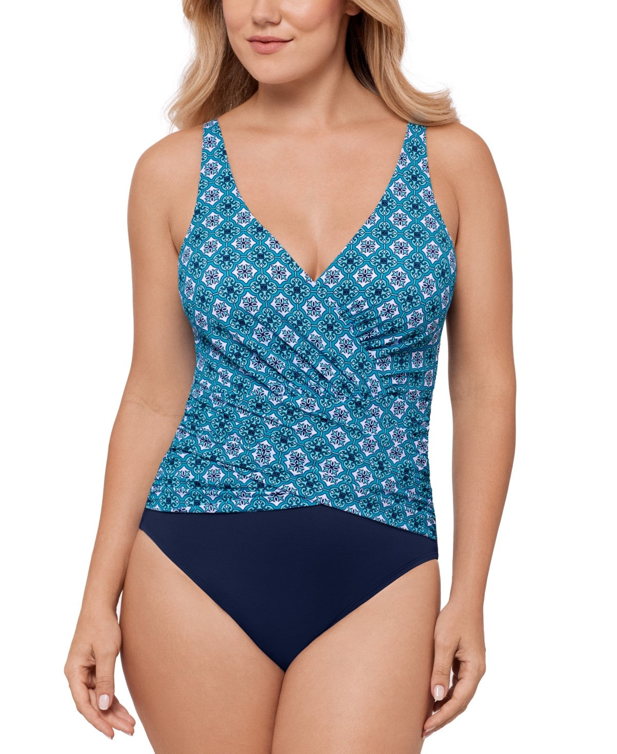 Swim Solutions Women's Surplice Tummy-Control One-Piece Swimsuit