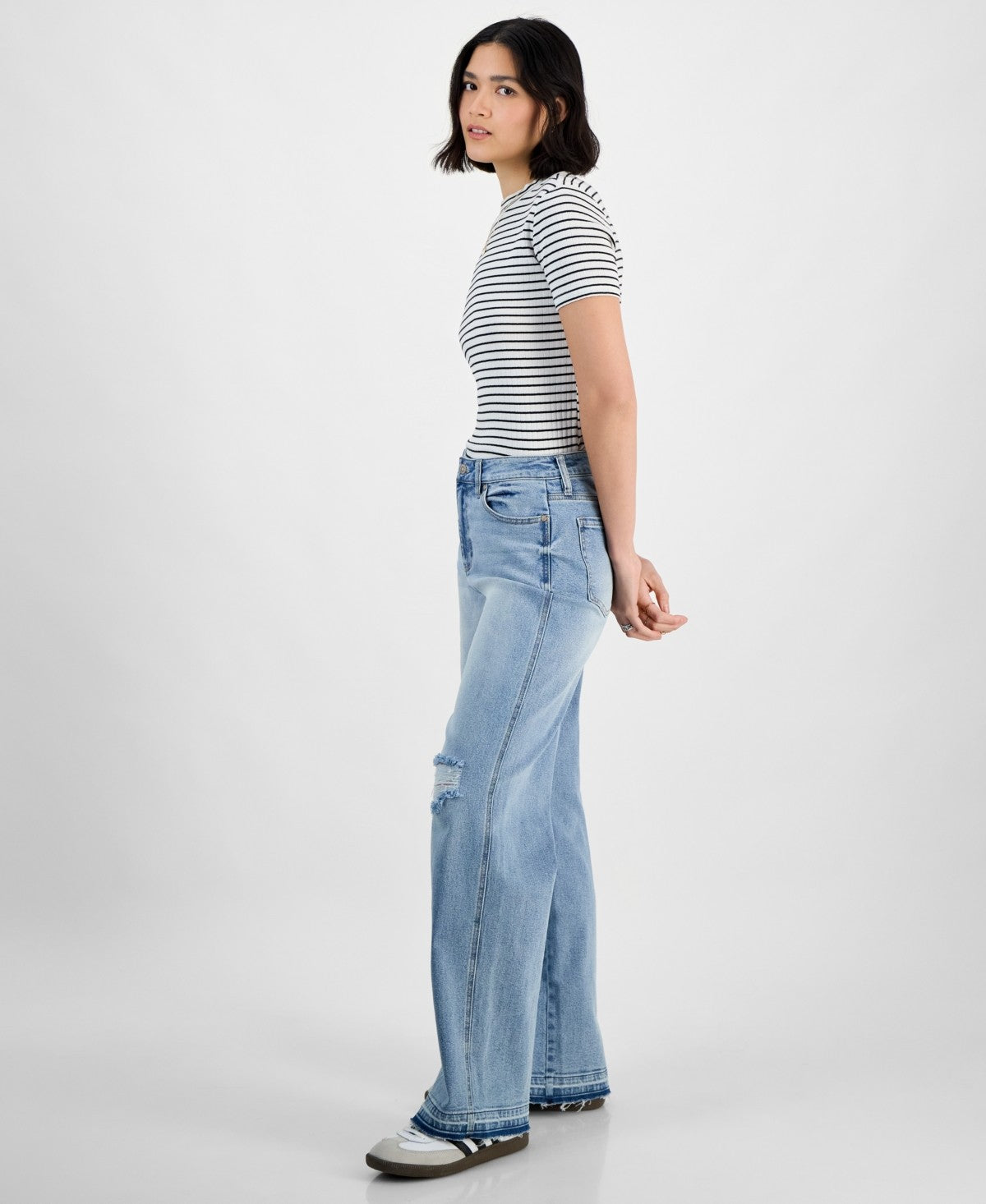 Juniors Celebrity Pink Baggy High Rise Raw Hem Jeans