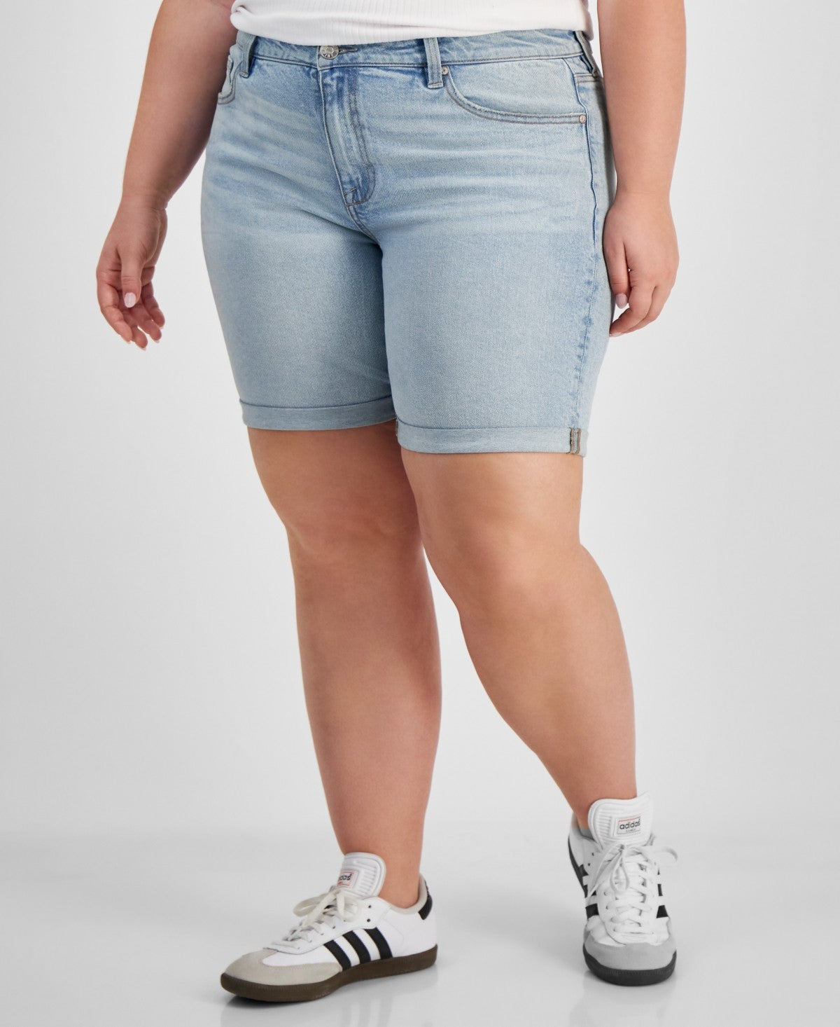 Celebrity Pink Trendy Plus Size Rolled-Cuff Denim Shorts - Light Wash - 24W