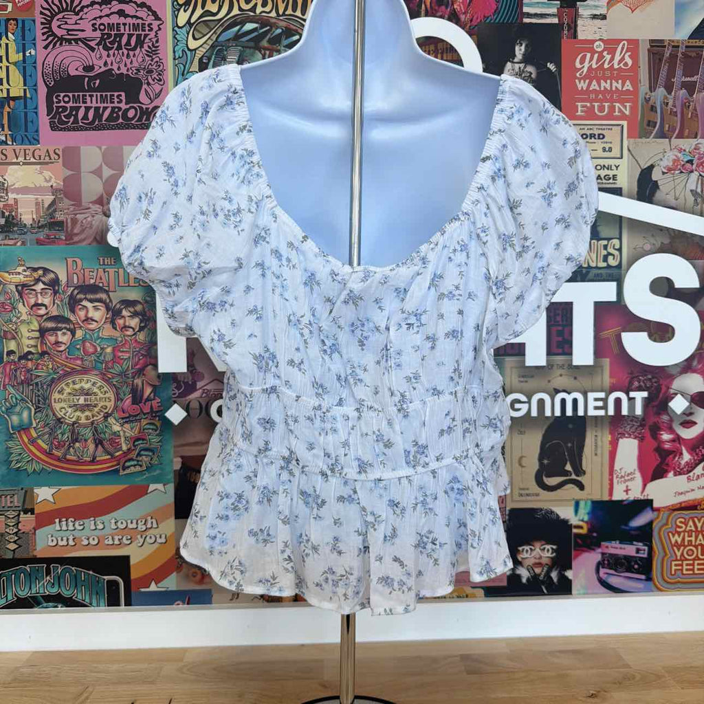 hippie rose Size XL Shirred Tie-Front Peasant Top