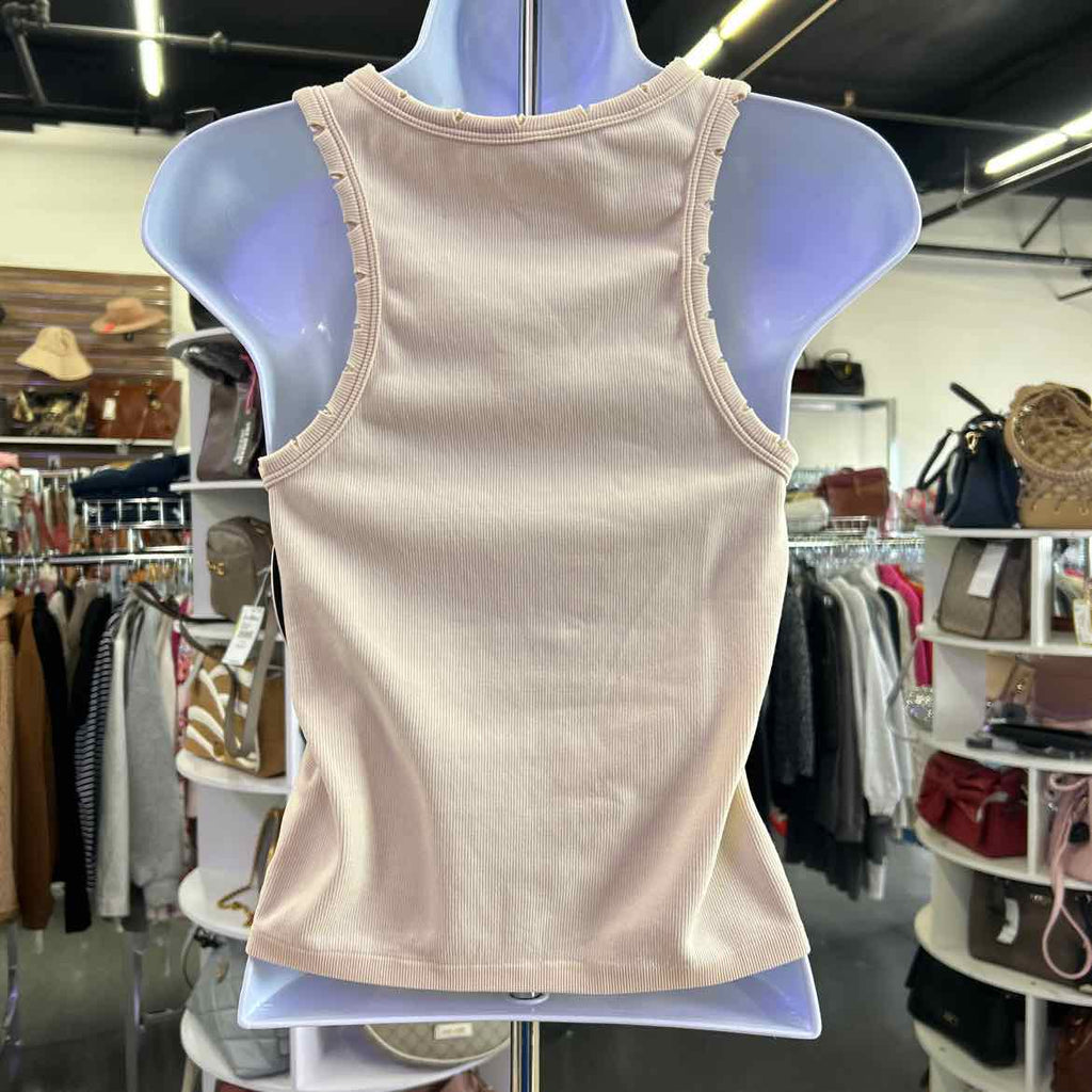 Planet Heart Juniors Distressed Ribbed Seamless Tank Top Tan L