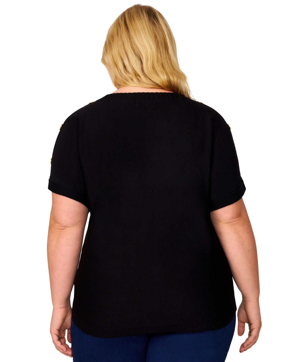 Melissa Paige Plus Size Zigzag-Trim Button-Shoulder Sweater