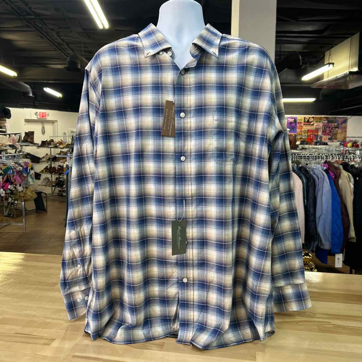 Daniel Cremieux Size XXL Blue & Beige Preloved MENS Button Down Shirt