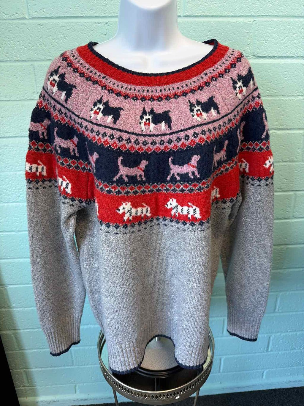 Holiday Time Size L Pink & Blue Dog Sweater