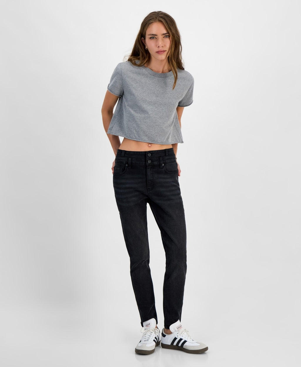 TINSELTOWN Size 13 High-Rise Double-Waistband Skinny Jeans - Black Wash
