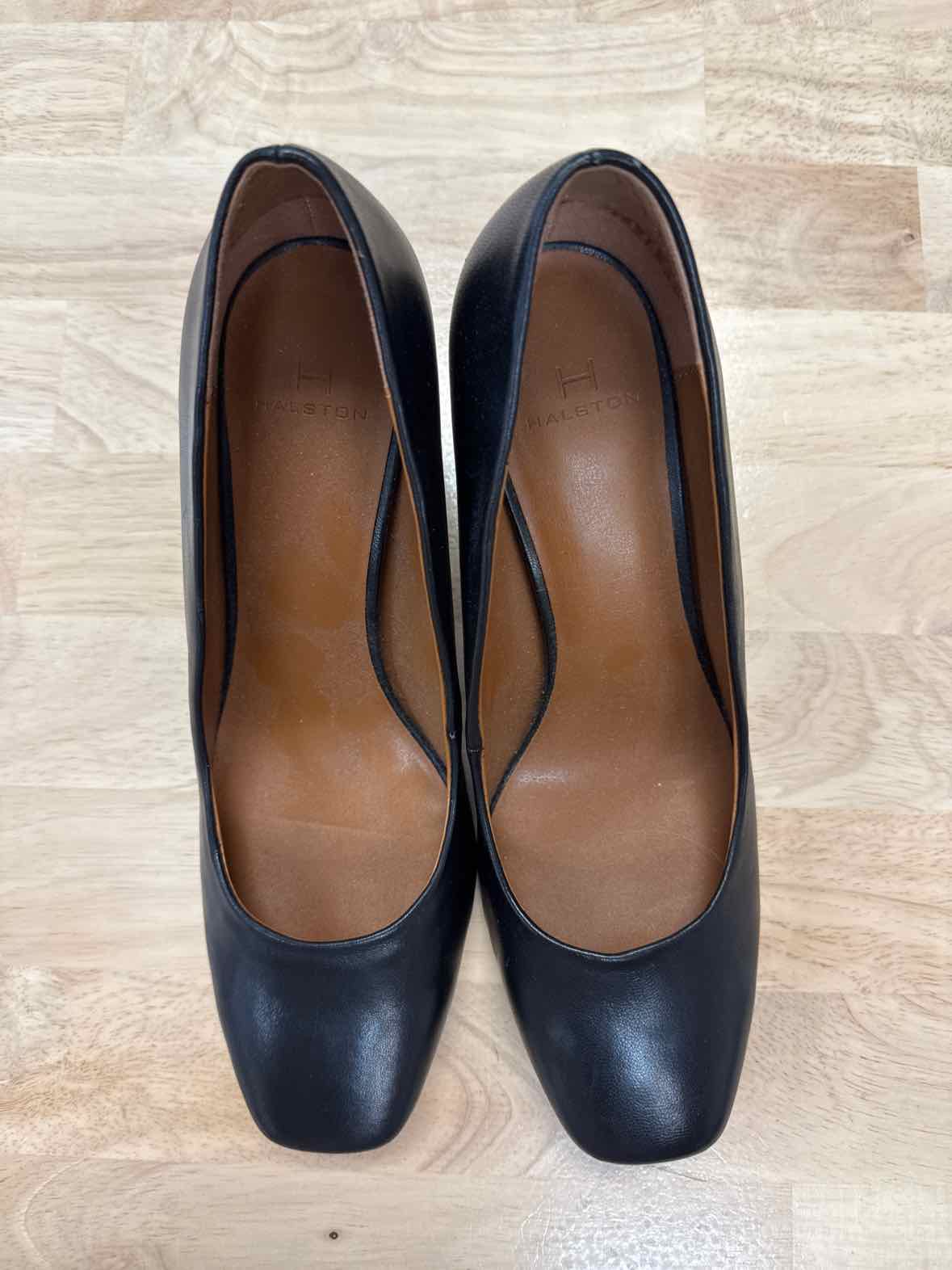 H by Halston Size 8 Black Leather Preloved Classic Block Heels