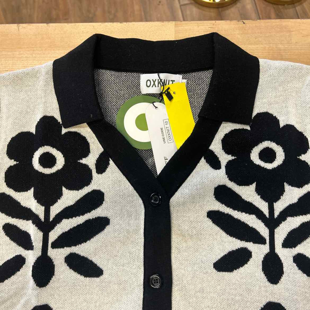 Oxknit Size XL White Black New Cardigan
