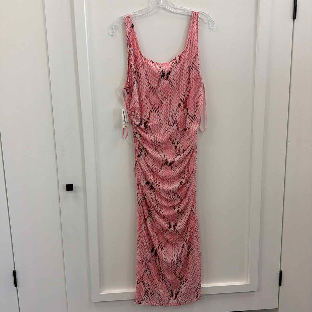 Bar III Size XL Pink  Snakeskin-Print Rouched MIDI Dress - Rose Bloom Multi
